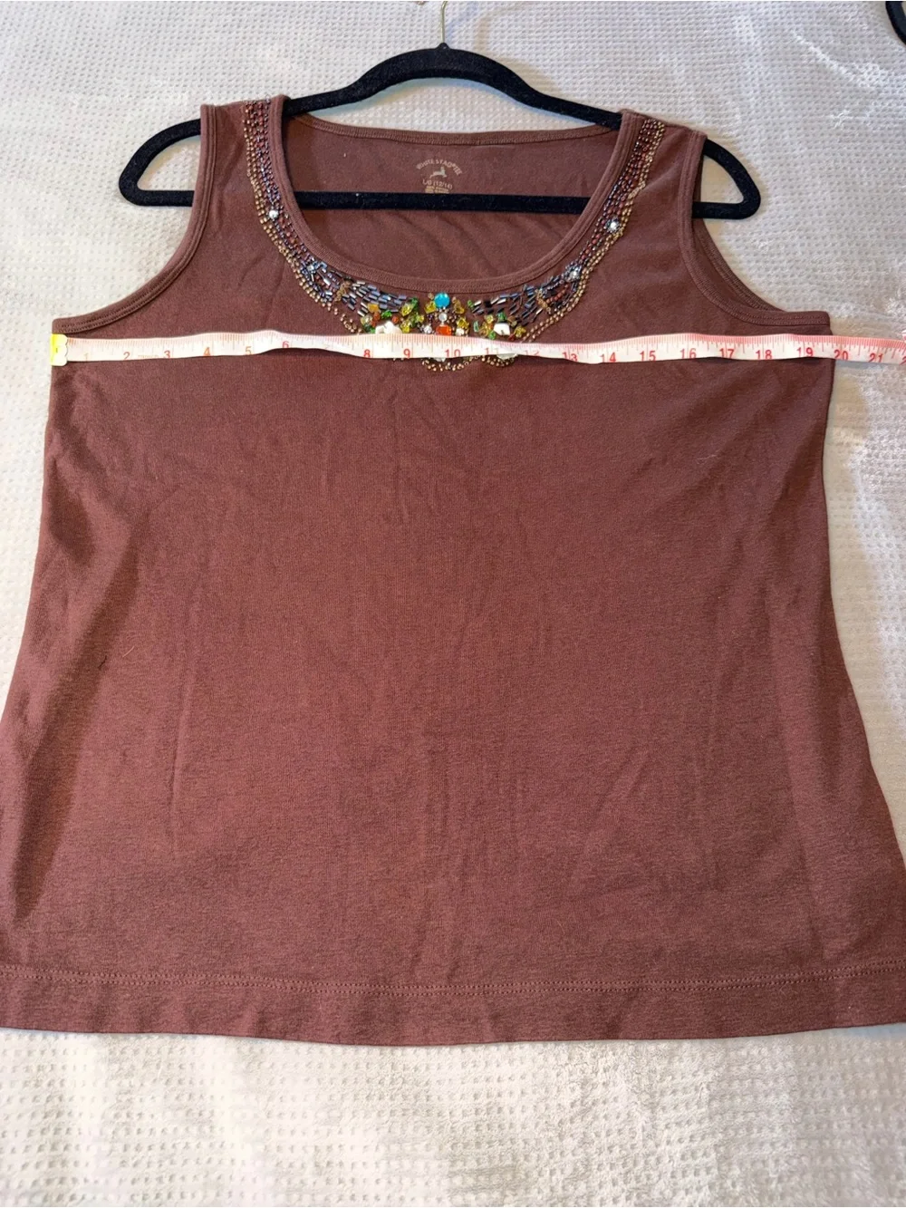 White Stag Brown Beaded Scoop Neck Tank Top Large